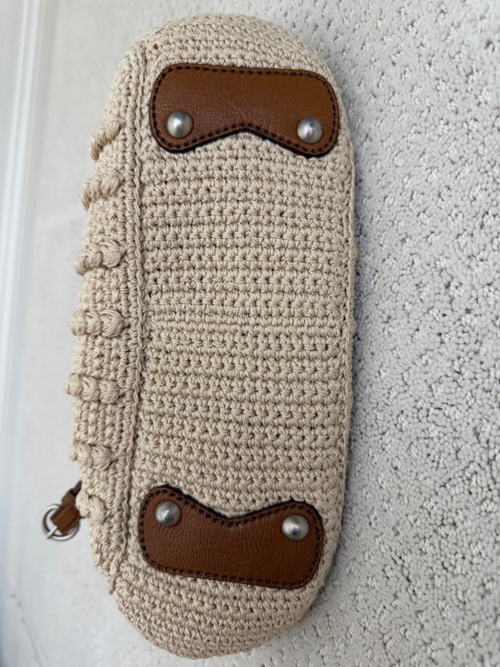 Miu Miu Beige Crochet Frame-Top Clutch with Brown Leather Trim - Picture 4 of 5